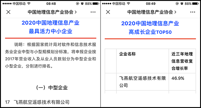 喜訊丨飛燕遙感榮獲2020中國(guó)地理信息產(chǎn)業(yè)最具活力中型企業(yè)榮譽(yù)稱(chēng)號(hào)，榮耀入選2020中國(guó)地理信息產(chǎn)業(yè)高成長(zhǎng)企業(yè)TOP50！